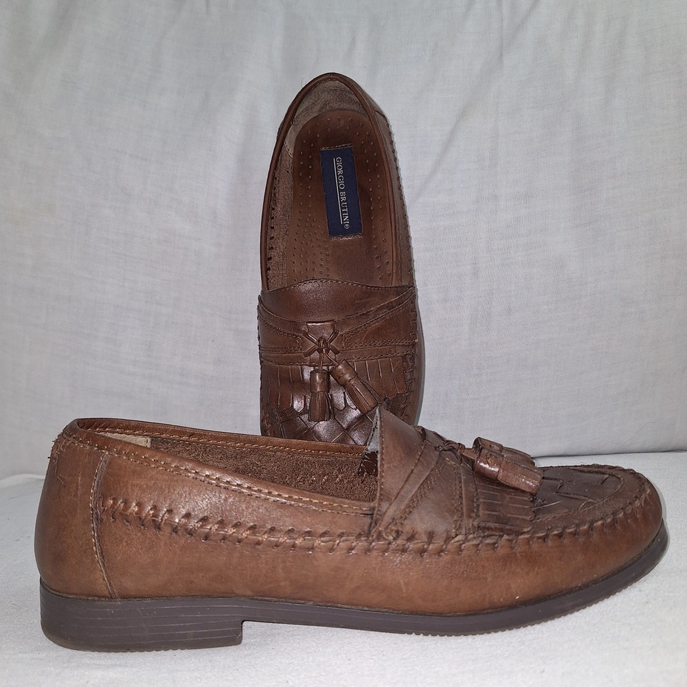 GIORGIO BRUTINI MENS SHOE‎ 9 M WOVEN BARTELL KILTED TASSEL LOAFER NWOB BROWN